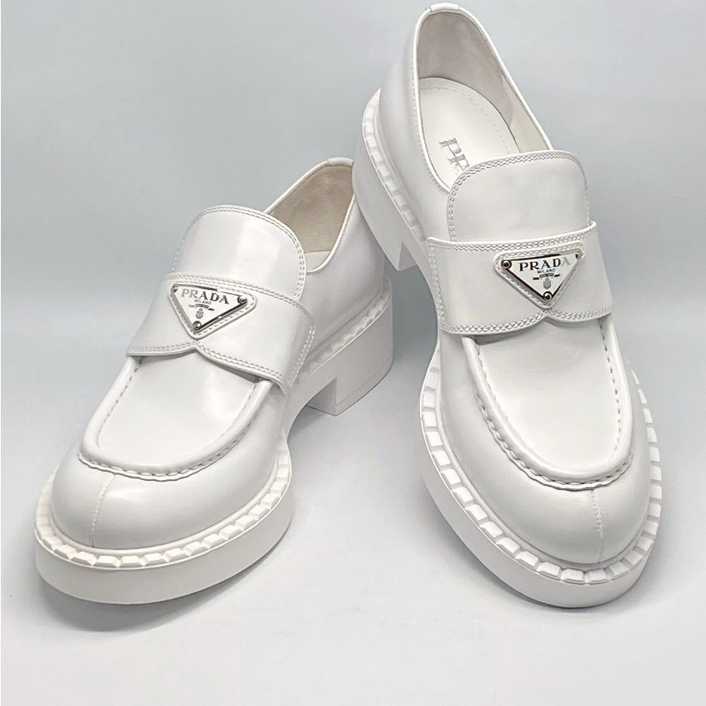 Prada Spazzolato Logo Platform Leather Loafers size 39.5